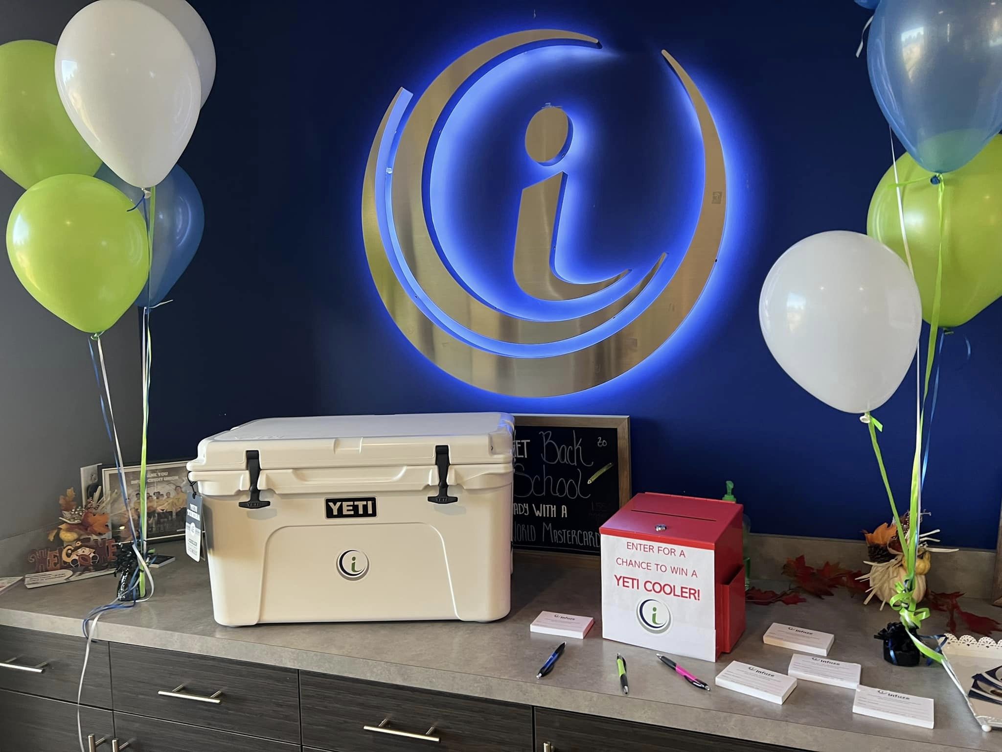 ice chest and balloons.