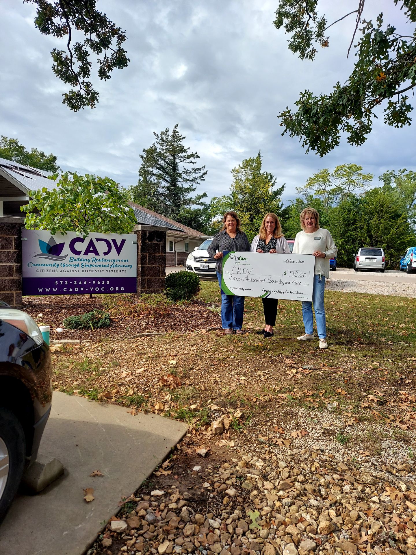 three women holding novelty check