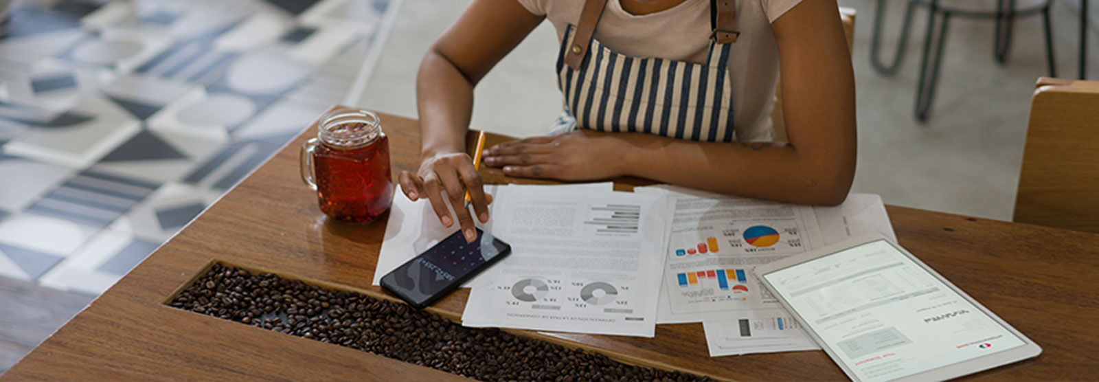 Diner owner checking finances.