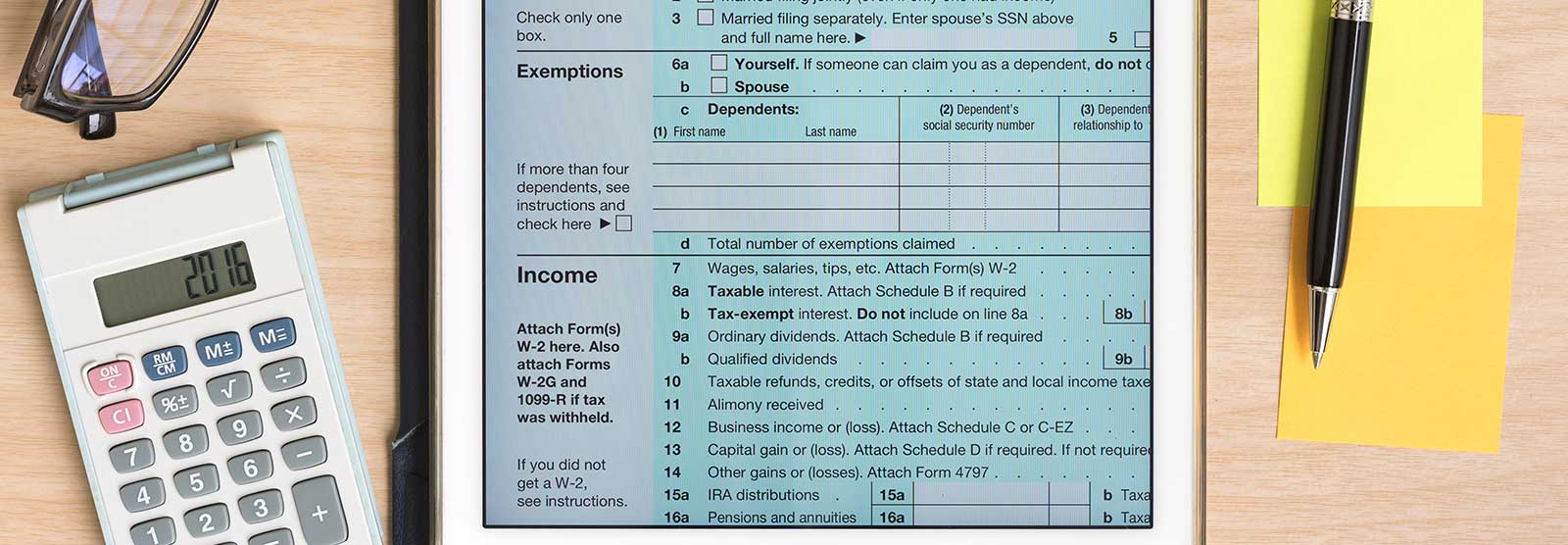 Tax paperwork on office desk.