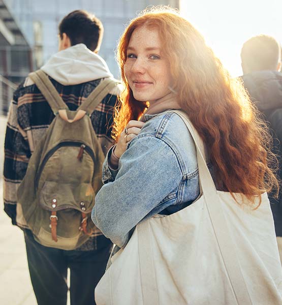 College students going to class