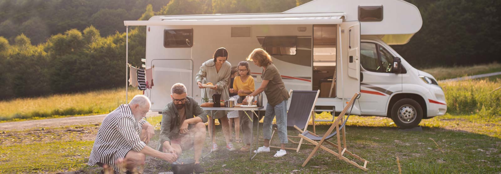 Multigenerational family camping in an RV
