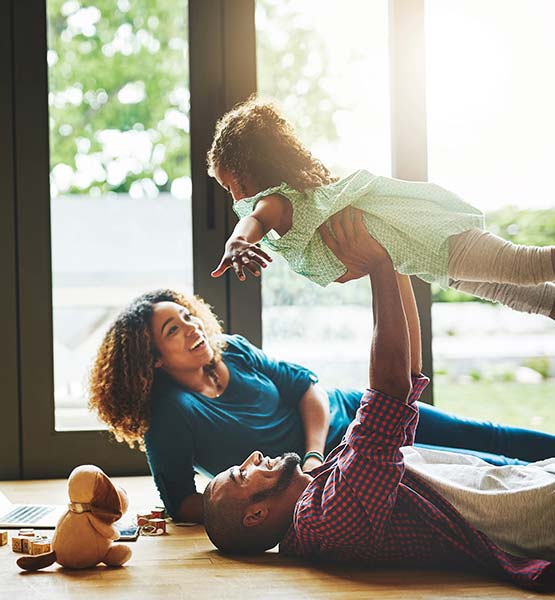 A family playing in their living room